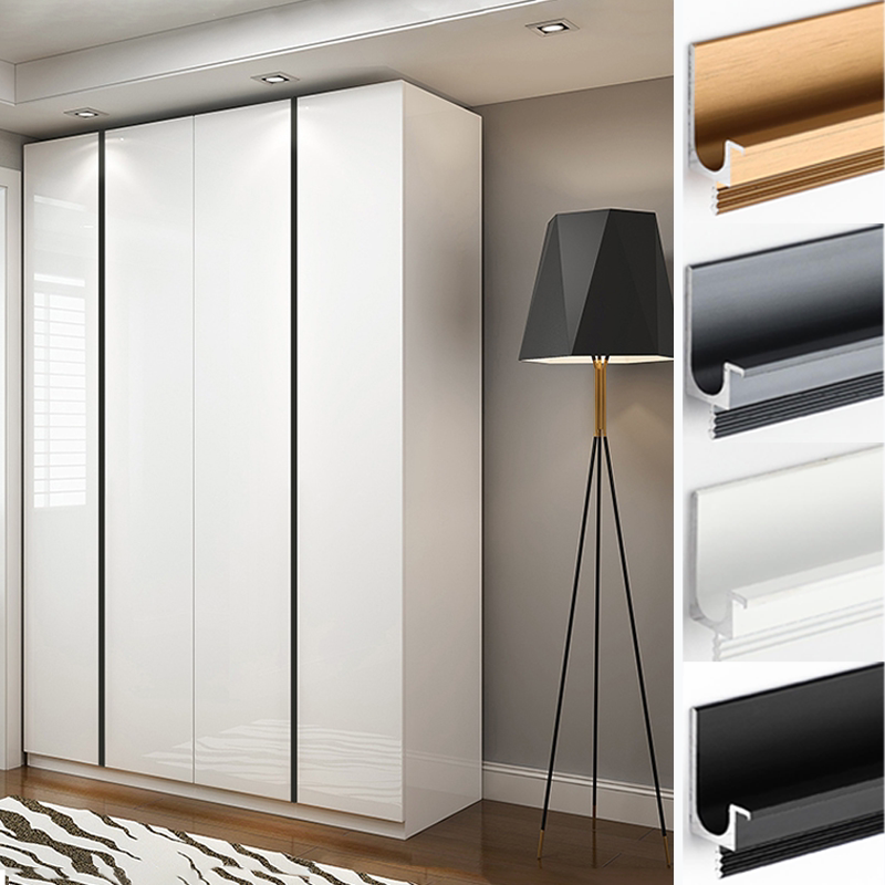 子母款嵌入式通顶衣柜门拉手一门到顶暗藏隐形长款把手定制白色