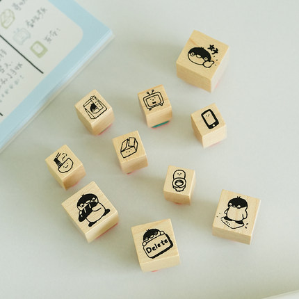 白日几何正品卡乐鹅系列第二弹木头原创印章单枚生活记录手帐素材马桶外卖手账素材可爱单枚套组木头印章计划