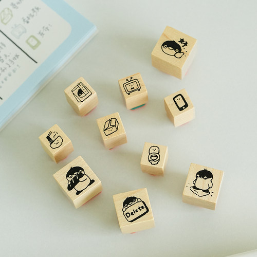白日几何正品卡乐鹅系列第二弹木头原创印章单枚生活记录手帐素材马桶外卖手账素材可爱单枚套组木头印章计划