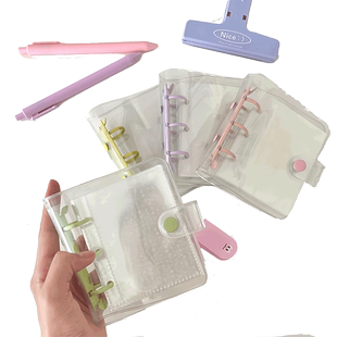 可得优mini小清新单扣PVC迷你3孔活页夹外壳小卡透明手账本少女心追星影集卡册ins风随身简约手帐小本子学生