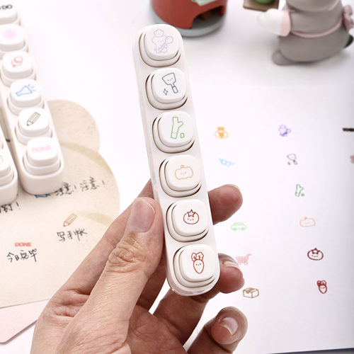 可得优六联印章按键式印章可爱装饰记账手账DIY打卡简笔画素材手帐灵感爱好者文具创意装饰盖印正品创意印章