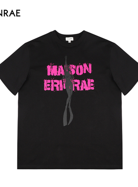 ERINRAE丨艾琳睿黑色宽松印花圆领休闲街头女士T恤EG211271CO20
