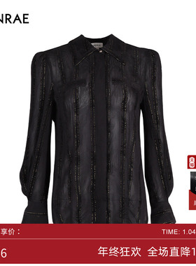 ERINRAE丨黑色金丝衬衫百搭时尚衬衣竖纹设计款上衣EE314274PA20