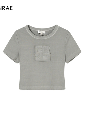 ERINRAE25夏季新款做旧款字母贴布修身短款T恤EH111226CO