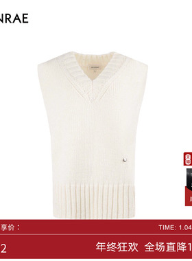 ERINRAE丨秋季白色羊毛针织马甲V领套头上衣百搭女装EF3M6241PC10