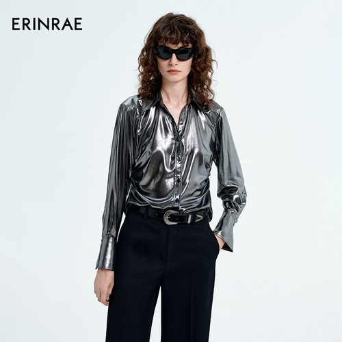 ERINRAE丨银色质感女士潮酷时尚法式衬衫EG114445PL12