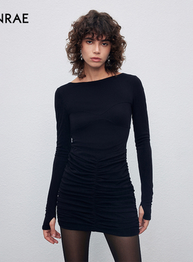 ERINRAE丨法式黑色潜水服高街抽褶紧身连衣裙EG281473TA20