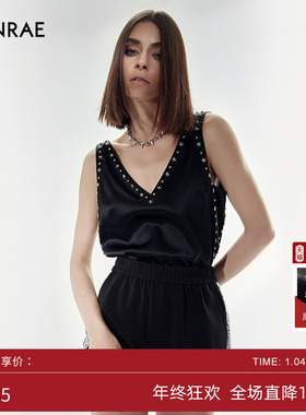 ERINRAE丨时尚甜辣吊带黑色欧美上衣气质铆钉背心EF213191TA20