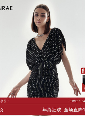 ERINRAE丨法式时尚波点优雅气质黑色V领包臀连衣裙EF281169PL20