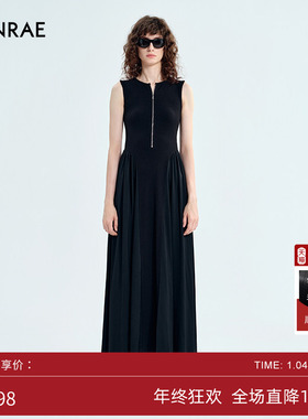 ERINRAE丨新款黑色无袖连衣裙女设计感拼接长裙EG284493TA20