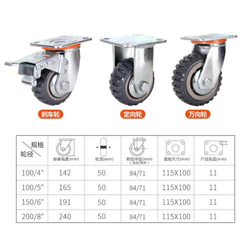 重型平板车脚轮4寸5寸6寸8寸静音万向轮带刹车小推车轮子轱辘滑轮