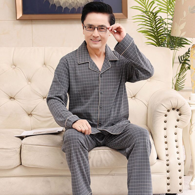 爸爸春秋季纯棉长袖大码宽松男士