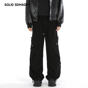 SOLIDSDMADE 美式潮牌休闲裤子男女秋冬加绒加厚宽松直筒运动卫裤