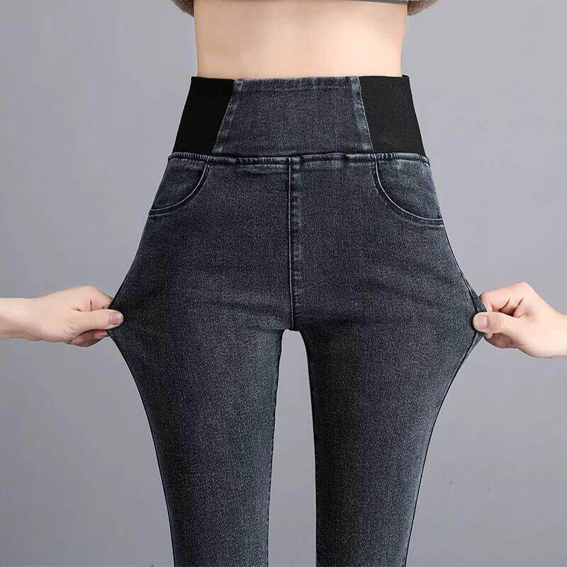 牛仔打底裤女春季款外穿高腰收腹提臀弹力大码加绒加厚小脚铅笔裤