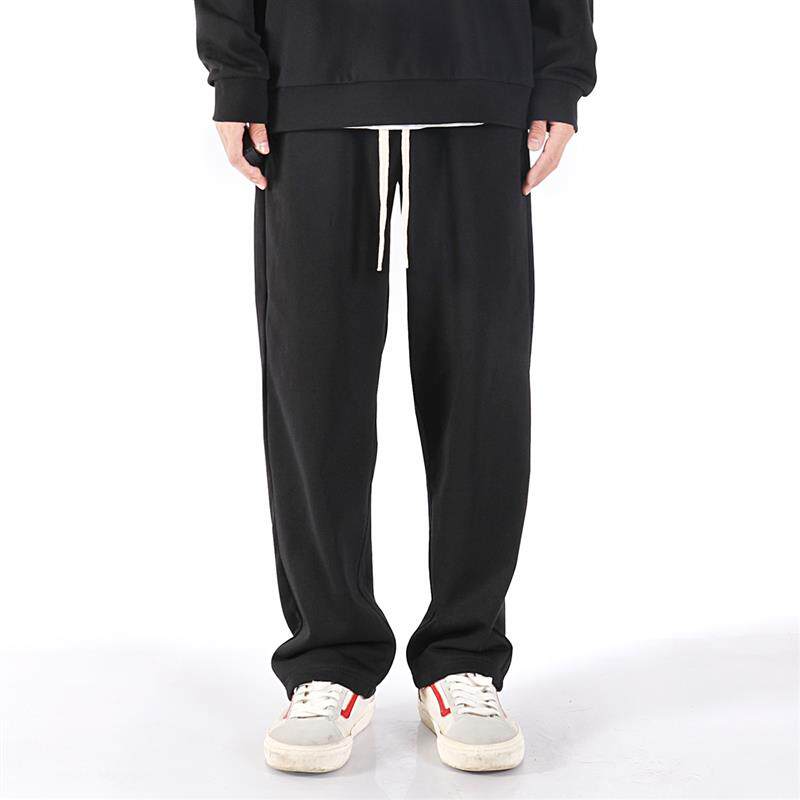 冬季春秋潮牌垂坠感直筒宽松运动卫裤男加绒加厚拖地阔腿休闲长裤