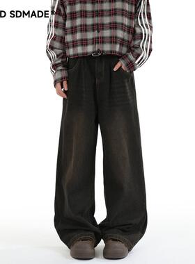 SOLIDSDMADE 美式复古水洗牛仔裤子男款秋季宽松直筒百搭休闲长裤