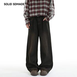 SOLIDSDMADE 美式复古水洗牛仔裤子男款秋季宽松直筒百搭休闲长裤