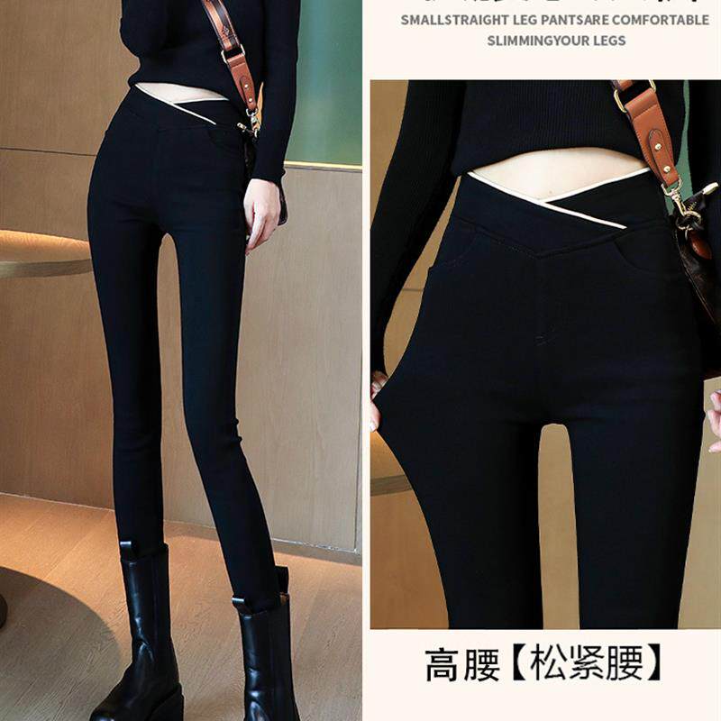 高腰打底裤女春季外穿弹力紧身显瘦大码魔术小脚裤加绒加厚小黑裤
