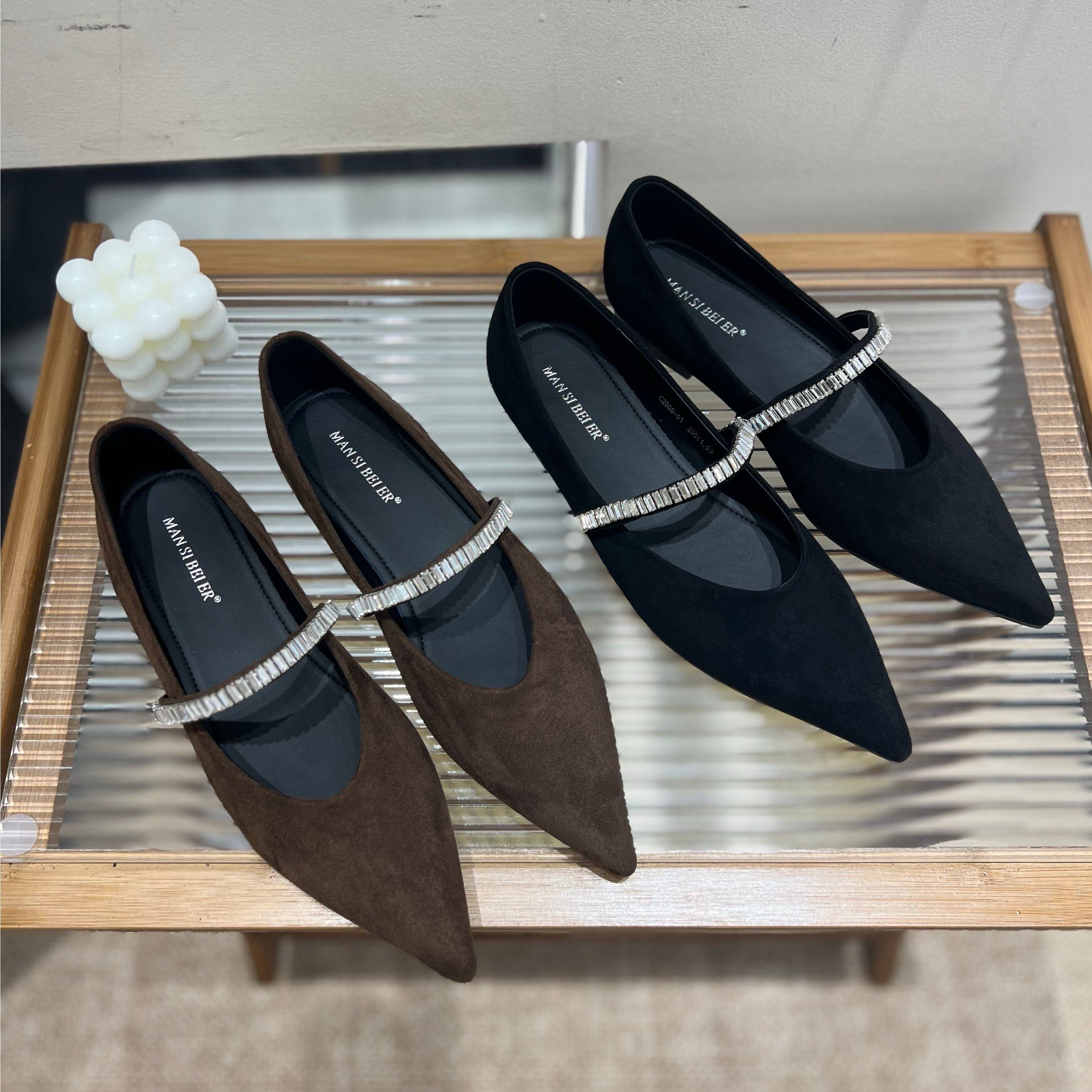 晚晚风温柔浅口单鞋女水钻闪闪玛丽珍鞋韩版奶奶鞋平底鞋C2308-91