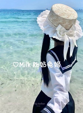 奶兔姬*泡沫之夏/ 可爱少女lo娘草帽日系田园手工Lolita蕾丝草编