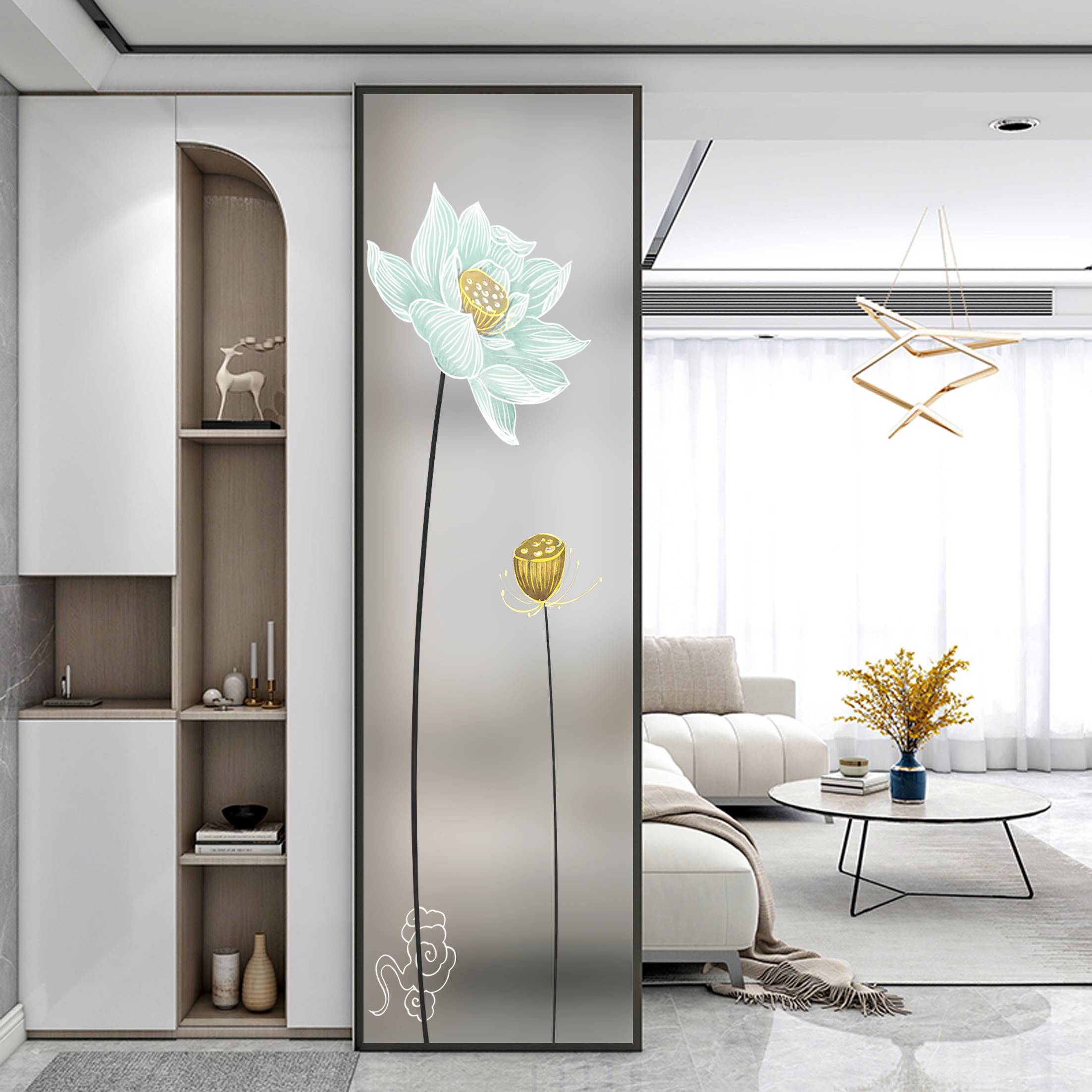 新款定制高端磨砂钢化艺术玻璃屏风隔断客厅背景墙透光装饰入户玄