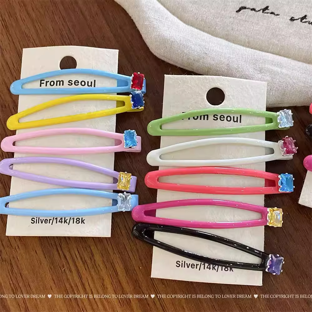 韩国新款糖果彩色方糖水钻BB夹