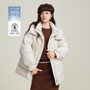 茵曼2025冬季新款长袖短款鸭鸭羽绒服女上衣宽松连帽外套小个子