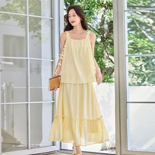 茵曼吊带衬衫 海边度假风甜美设计感两件套 上衣半身裙套装 25年夏季
