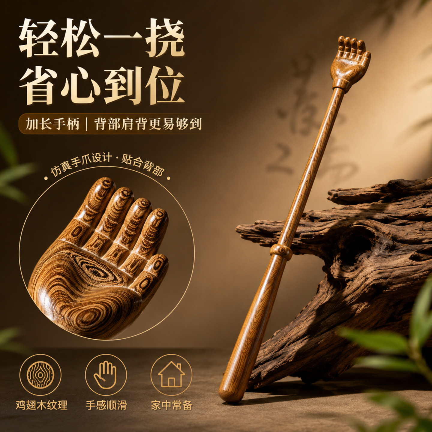 天然鸡翅木按摩棒加长手柄背部抓痒便携痒痒挠敲打拍按摩捶不求人