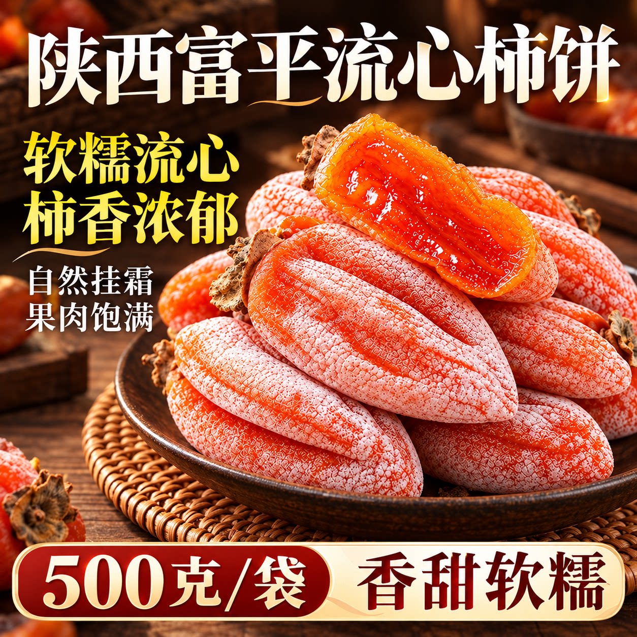 2026新货富平柿饼特级老式霜降流心吊柿子农家独立包装富平尖柿饼