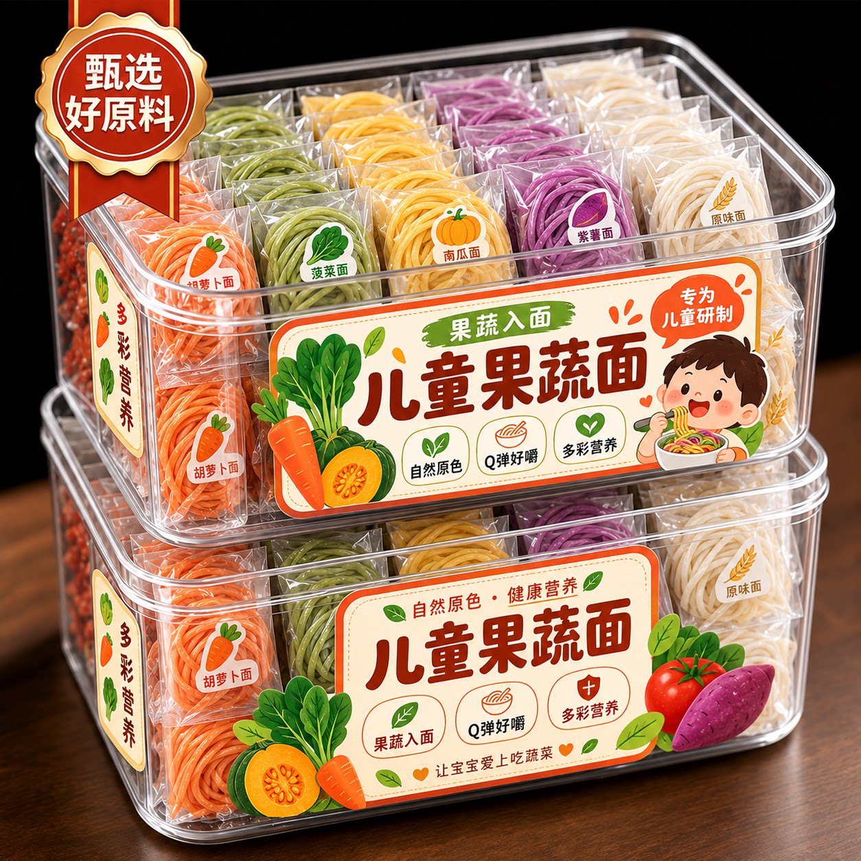 天猫甄选!儿童营养果蔬面龙须面无盐蔬菜面营养粗粮宝宝辅食代餐