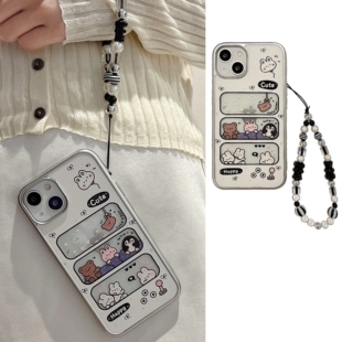 镂空可爱小动物腕带适用三星s24ultra手机壳s23+/s21fe透明a04s少女心a13/a15带挂链a21s/a34卡通a53新款a72