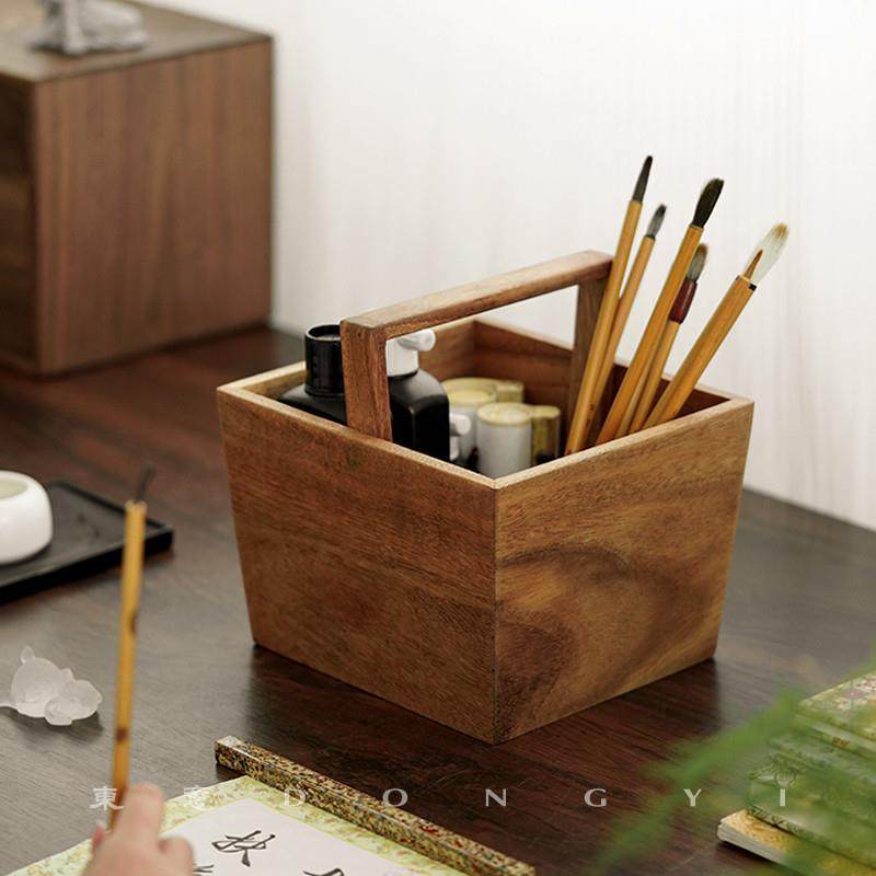 东意文房胡桃木手提收纳框文房四宝收纳盒毛笔砚台书法收纳置物架,文具电教/文化用品/商务用品,文房四宝,淘宝优惠券,粉丝福利购,淘宝优惠卷