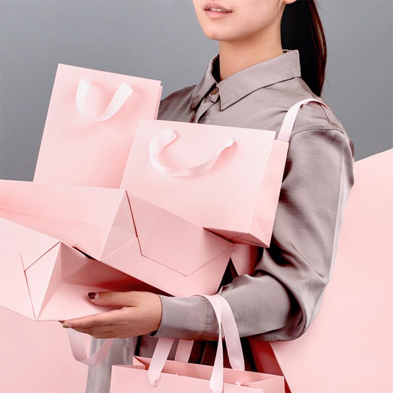 粉色礼品袋纸袋手提袋定做印LOGO简约素雅生日礼物包装袋牛皮纸袋