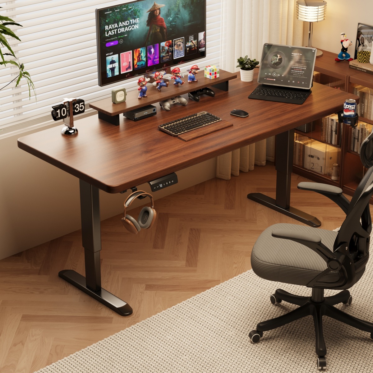 电动升降桌家用电脑桌可升降电竞桌子学习办公书桌工作台升降桌腿