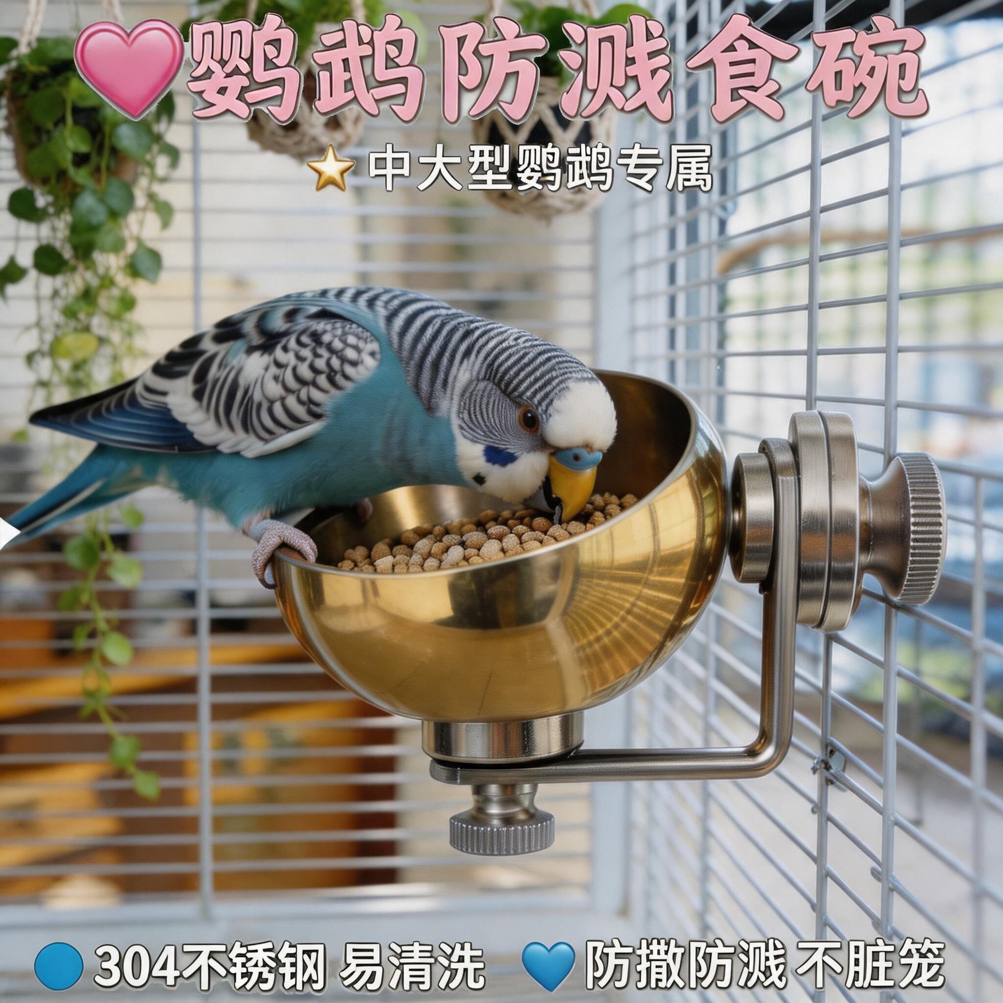 小太阳牡丹鹦鹉磁吸不锈钢鸟食盒喂食器鸟食杯鸟饲料碗饮水器食罐图片