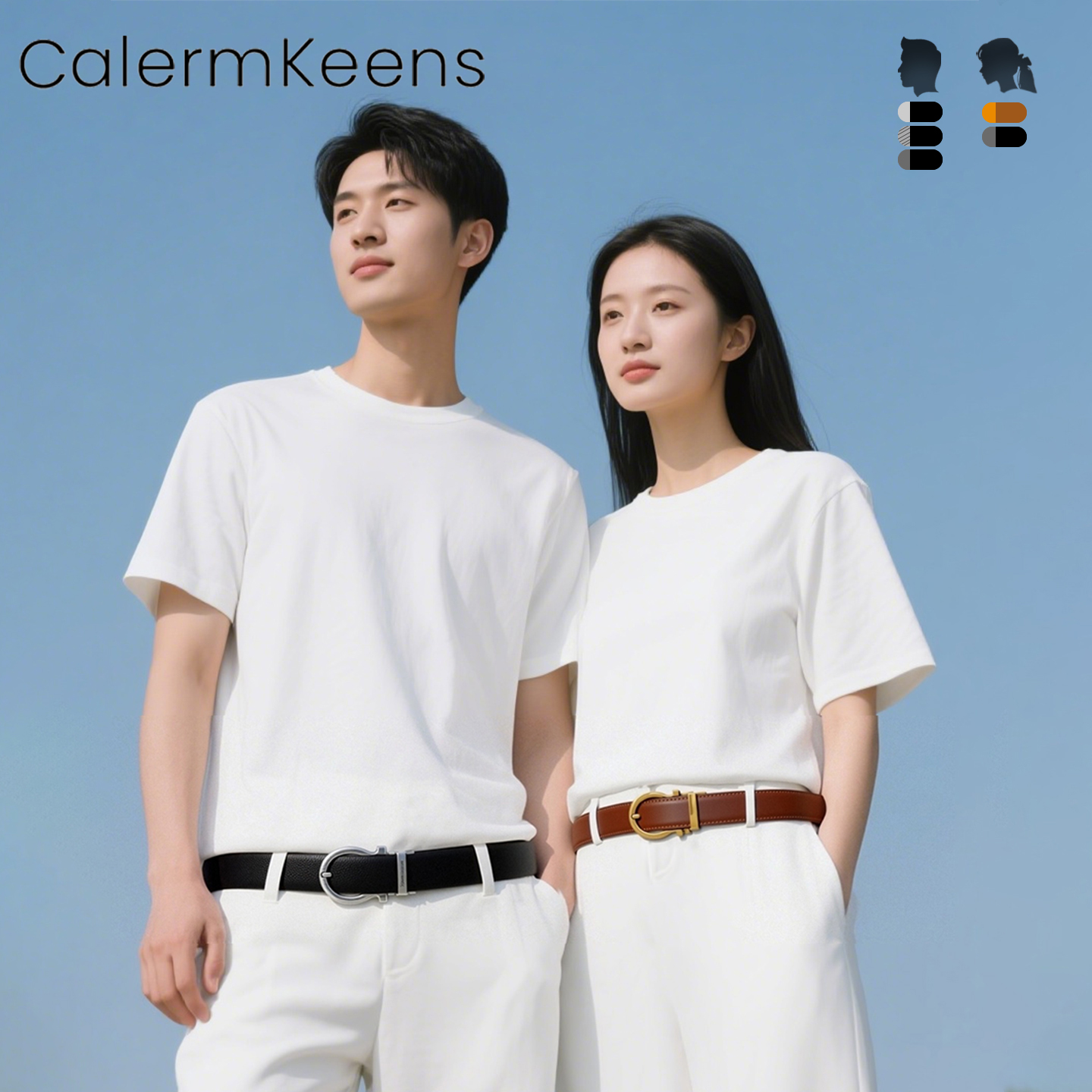 新一代自动扣真皮皮带，男女同款