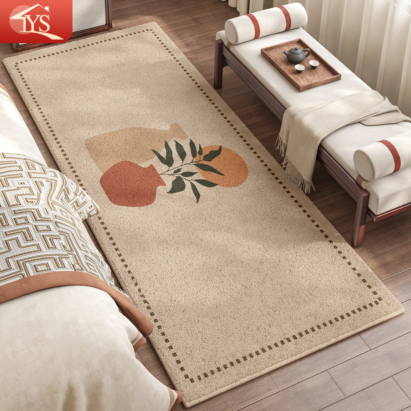 中古风简约床边毯米色长条加厚毛绒毯家用主卧室床尾毯家居地毯,居家布艺,床边毯,淘宝优惠券,粉丝福利购,淘宝优惠卷