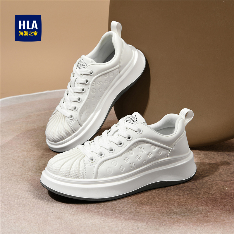 HLA/海澜之家男鞋新款春夏潮流增高百搭板鞋印花贝壳鞋休闲小白鞋