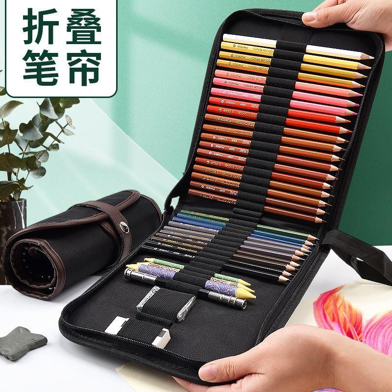 折叠式帆布笔袋素描铅笔笔帘学生美术工具对折拉链插笔收纳包卷袋图片