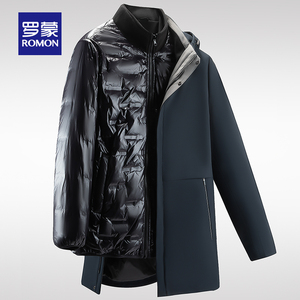 【一衣六穿+鹅绒】罗蒙可拆卸内胆羽绒服男士中长款加厚保暖外套