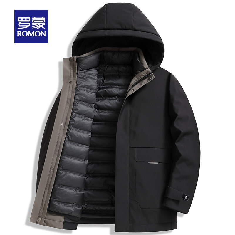 【可拆卸内胆】罗蒙鹅绒羽绒服男中长款活里活面中年爸爸冬装外套怎么看?
