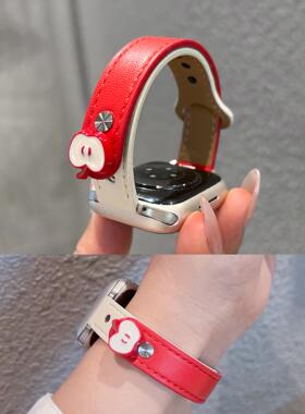 立体苹果双钉皮质iWatch表带适用AppleWatch1098代SE通用小米手环