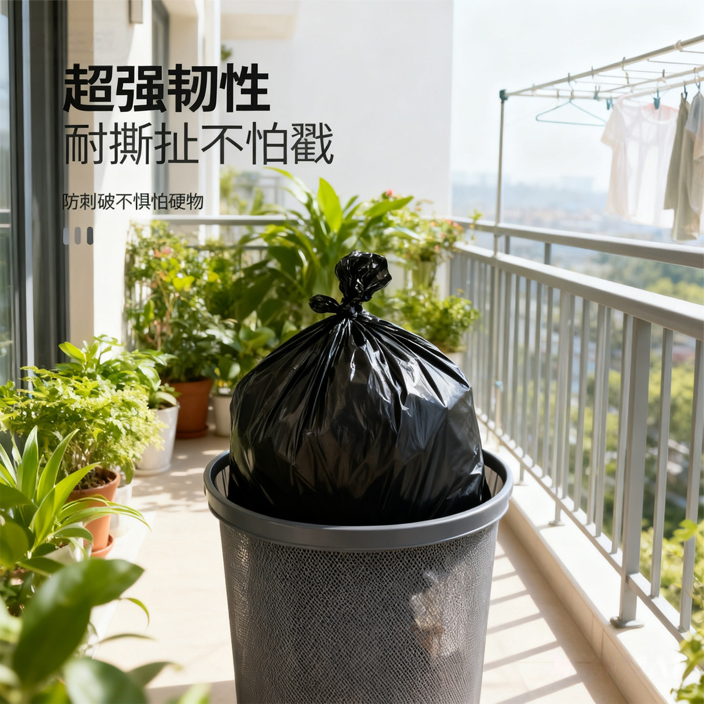 垃圾袋家用加厚抽绳自动收口中号大号黑色家用厨房酒店手提塑料袋