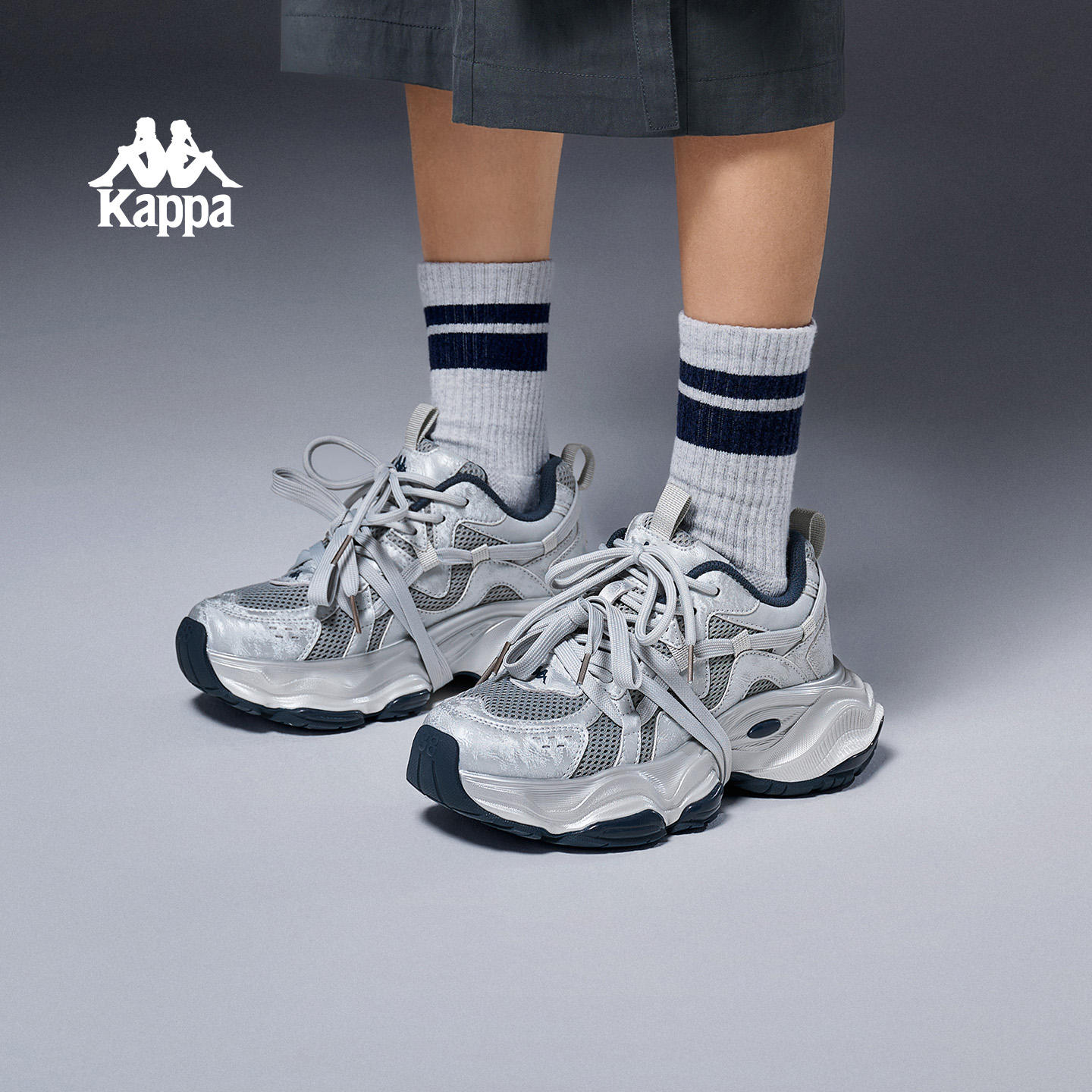 Kappa厚底增高老爹鞋女秋冬新款