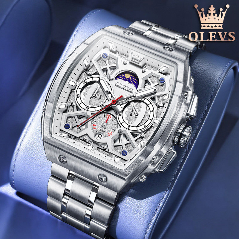 瑞士认证品牌学生潮流男表新款机械表酒桶型钢表带男款防水十大