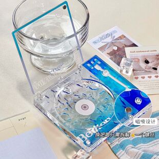 水波纹唱片谷美吧唧砖亚克力磁吸清透吧唧托桌面摆件收纳展示道具