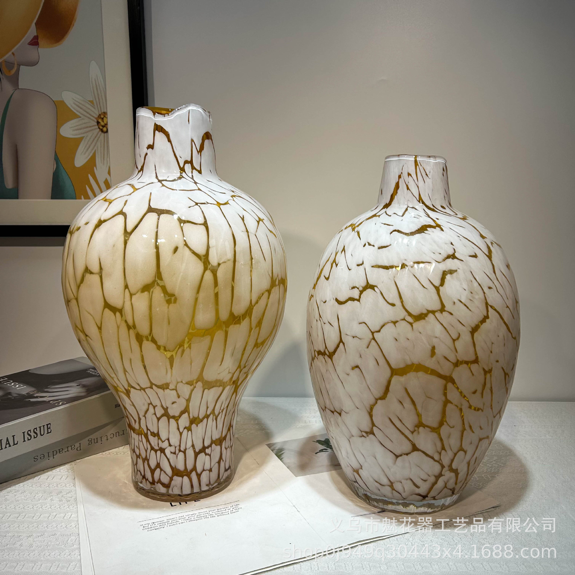 现代高级感不规则石榴琉璃花瓶家居高级装饰创意摆件样板间插花器