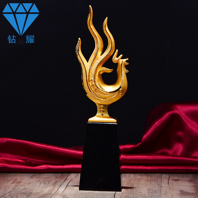 火鸡金属奖杯 水晶金属树脂工艺品 鸡年员工鼓励 水晶摆件
