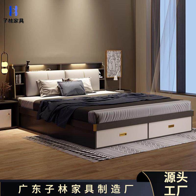 现代简约双人床主卧大床婚床轻奢高箱储物床小户型气压储物床卧室